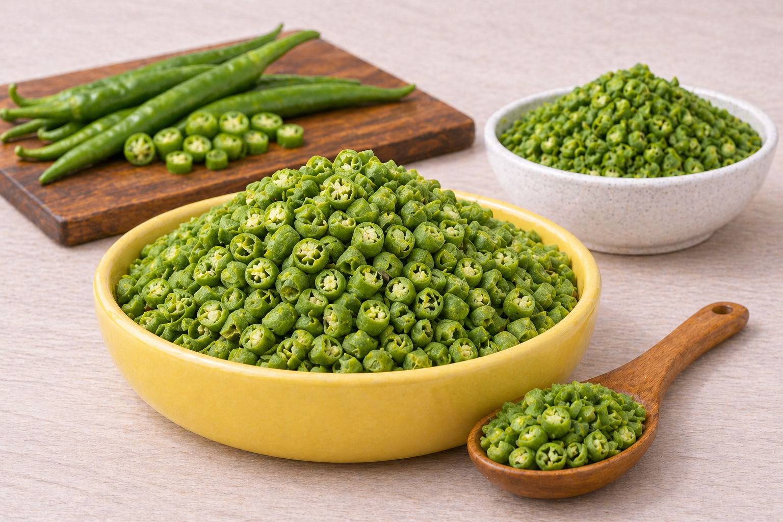 Nutrajun Freeze Dried Green Chilli Flakes Manufacturer, Supplier & Exporter for Global Food Industry